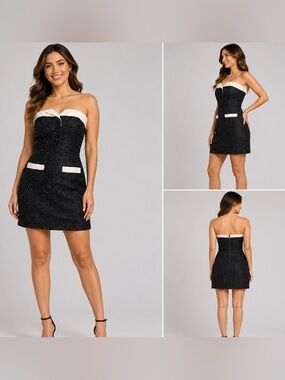 NWT Fashion Nova Aurella Tweed Mini Dress Black/White Size S